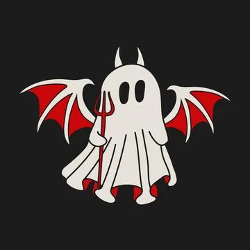 Cute Devil Ghost with Trident for Halloween Stock Illustration