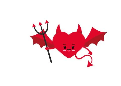 Cute devil or demon heart character icon isolated on white background. Stock Illustration