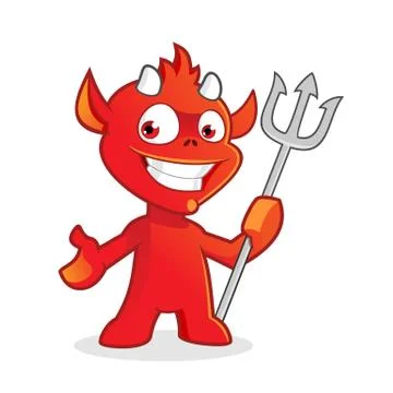 Cute Devil with Pitchfork in Hand Stock Illustration