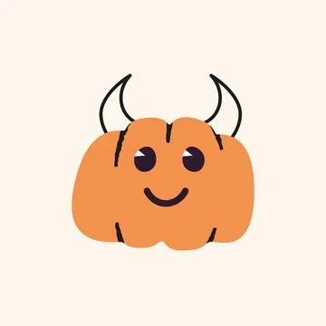 Cute Devil Pumpkin Halloween Character Head Vector Illustration Stock Illustration