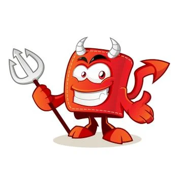 Cute devil wallet cartoon character holding trident Stock Illustration