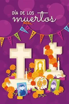 Cute dia de los muertos poster Vector Stock Illustration