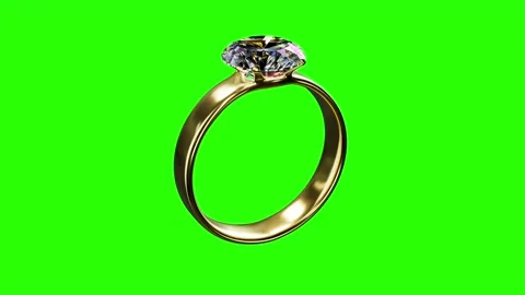 Cute diamond wedding ring rotates on green screen, isolated - loop video Stock Footage
