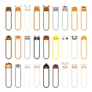 Cute die-Cut Sticky Notes Bookmarks with Animals Stock Illustration
