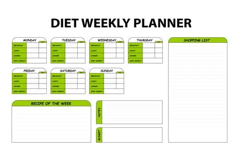 Cute diet weekly planner isolated Food menu plan Illustrazione stock