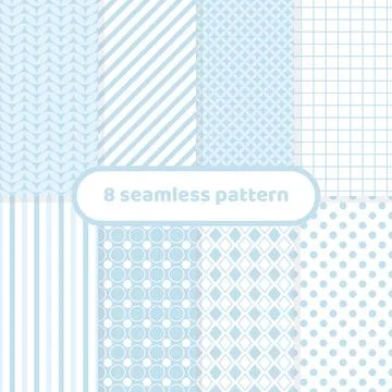 Cute different gometric patterns, blue abstract pattern set, pastel Illustrazione stock