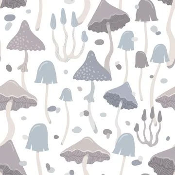 Cute different mushrooms with Toadstool. seamless pattern Stock Illustration