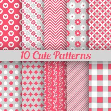 Cute different seamless patterns. Vector illustration Stock Illustration