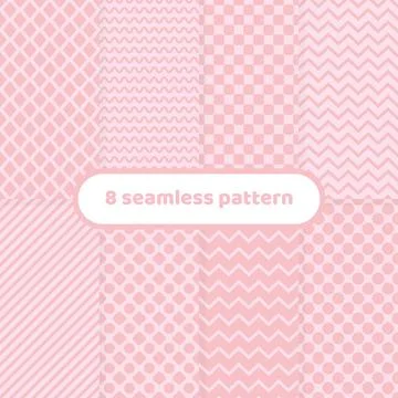 Cute different vector seamless patterns. Pink color. Geometric color set pink Illustrazione stock