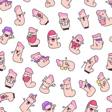 Cute dildo seamless pattern set Stock Illustration