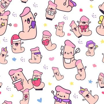 Cute dildo seamless pattern set Stock Illustration