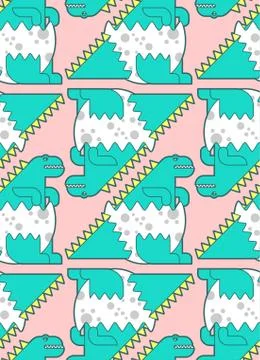 Cute dino baby pattern seamless. Cartoon Dinosaur child in egg background. ve 스톡 일러스트