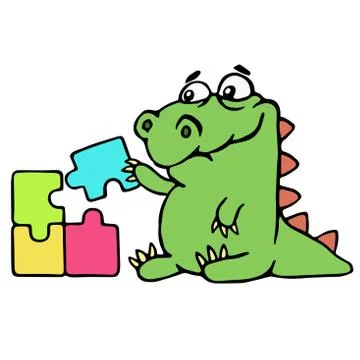 Cute dinosaur assemble the puzzles. vector illustration. Stock Illustration