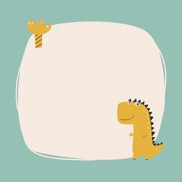 Cute dinosaur with a blot frame in simple cartoon hand-drawn style. Illustrazione stock