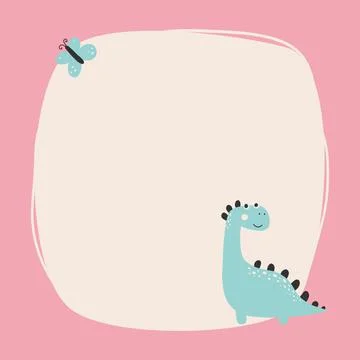 Cute dinosaur with a blot frame in simple cartoon hand-drawn style. Illustrazione stock