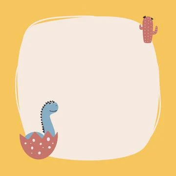 Cute dinosaur with a blot frame in simple cartoon hand-drawn style. Illustrazione stock