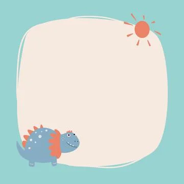 Cute dinosaur with a blot frame in simple cartoon hand-drawn style. Illustrazione stock