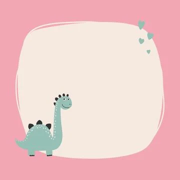 Cute dinosaur with a blot frame in simple cartoon hand-drawn style. Illustrazione stock