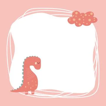 Cute dinosaur with a blot frame in simple cartoon hand-drawn style. Illustrazione stock