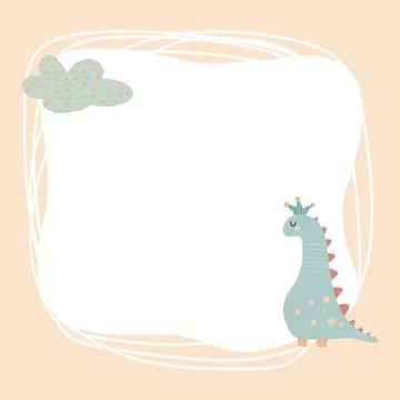 Cute dinosaur with a blot frame in simple cartoon hand-drawn style. Illustrazione stock