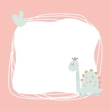 Cute dinosaur with a blot frame in simple cartoon hand-drawn style. Illustrazione stock