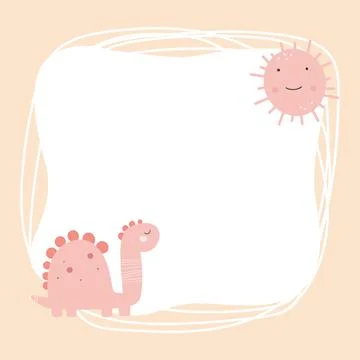 Cute dinosaur with a blot frame in simple cartoon hand-drawn style. Illustrazione stock