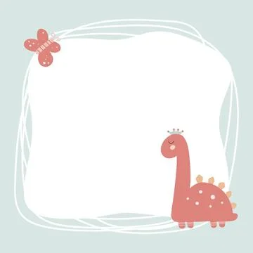 Cute dinosaur with a blot frame in simple cartoon hand-drawn style. Illustrazione stock