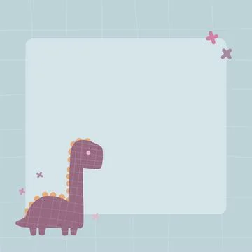 Cute dinosaur with a blot frame in simple cartoon hand-drawn style. Stock Illustration