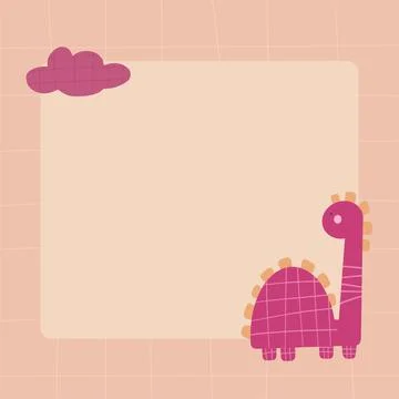 Cute dinosaur with a blot frame in simple cartoon hand-drawn style. Stock Illustration