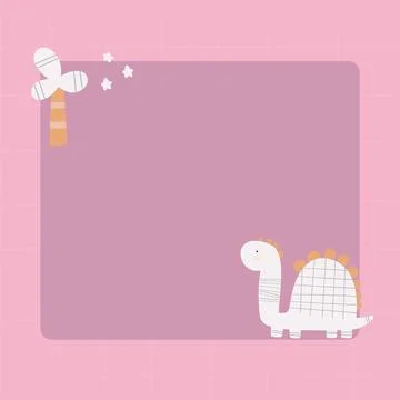 Cute dinosaur with a blot frame in simple cartoon hand-drawn style. Stock Illustration