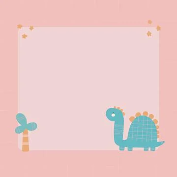 Cute dinosaur with a blot frame in simple cartoon hand-drawn style. Stock Illustration
