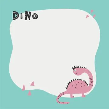 Cute dinosaur with a blot frame in simple cartoon hand-drawn style. Stock Illustration