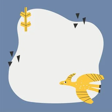 Cute dinosaur with a blot frame in simple cartoon hand-drawn style. Stock Illustration