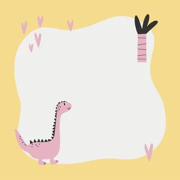 Cute dinosaur with a blot frame in simple cartoon hand-drawn style. Stock Illustration