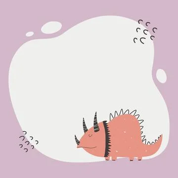 Cute dinosaur with a blot frame in simple cartoon hand-drawn style. Illustrazione stock