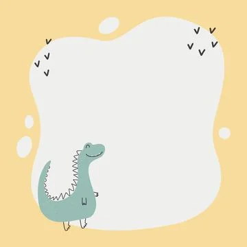 Cute dinosaur with a blot frame in simple cartoon hand-drawn style. Illustrazione stock