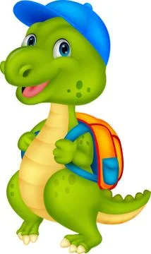 Cute dinosaur cartoon with backpack Stock Illustration