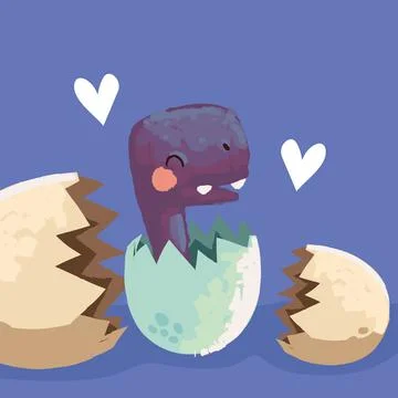Cute dinosaur coming out eggshell Stock Illustration