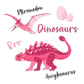Cute dinosaur drawn as vector on blue for kids fashion. Palm and volcano. Stock Illustration