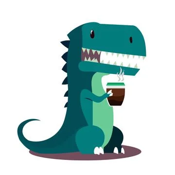 Cute Dinosaur Drinking Hot Coffee Cartoon Vector Icon Illustration Illustrazione stock