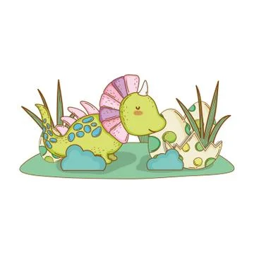 Cute dinosaur with eggs in the landscape イラスト素材