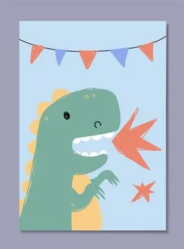 Cute dinosaur with festive decor. Vector illustration Stock Illustration