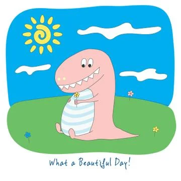 Cute dinosaur with a flower Stock Illustration