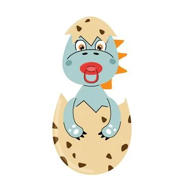 Cute dinosaur hatched from an egg. Cartoon vector illustration. Stock Illustration