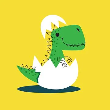 Cute dinosaur hatching from the egg. Dino drawn Stock Illustration