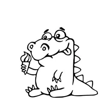 Cute dinosaur with ice cream. Vector illustration. Stock Illustration
