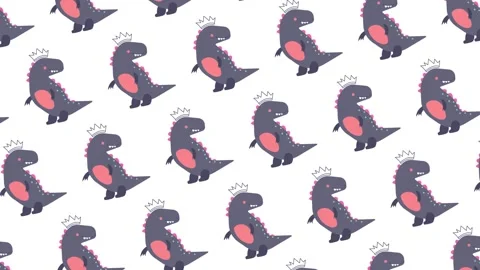 Cute dinosaur king seamless pattern looping animation Stock Footage 342280396