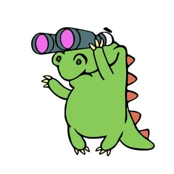 Cute dinosaur looking through binoculars. Vector illustration. Stock Illustration