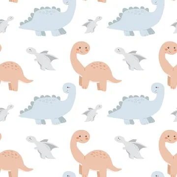 Cute dinosaur pattern with cartoon dinosaurs on black background イラスト素材