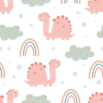 Cute dinosaur pattern - hand drawn childish dinosaur seamless pattern design Stockillustratie